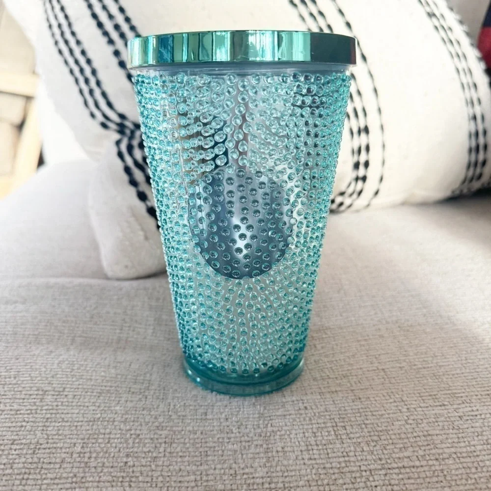 STARBUCKS Tumbler Green Circle Logo Studded Metallic Texture Dot 2014
